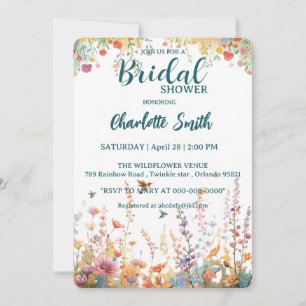 Spring Watercolor Birds Floral Monogram Wildflower Invitation