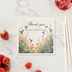 Spring Watercolor Birds Floral Monogram Wildflower Napkin