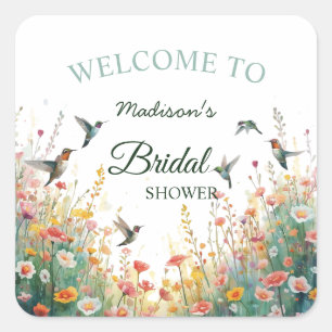 Spring Watercolor Birds Floral Monogram Wildflower Square Sticker