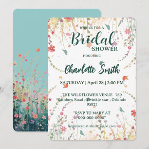 Spring Watercolor Birds Floral Wildflower Name Invitation