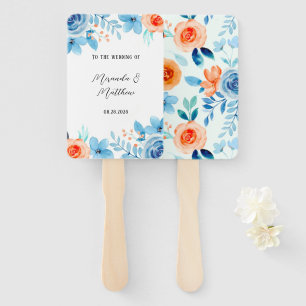 Spring Watercolor Blue Orange Florals Wedding Hand Fan