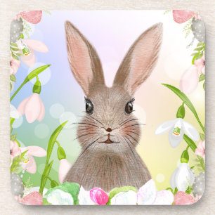 Spring Watercolor Bunny Rabbit Plastic Coasters 6