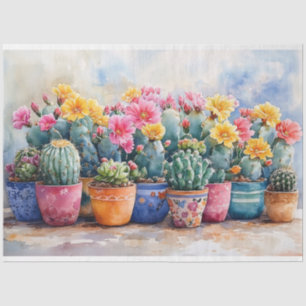 Spring Watercolor Cactus and Flowers Decoupage Tissue Paper