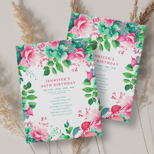 Spring Watercolor Floral 90th Birthday Program