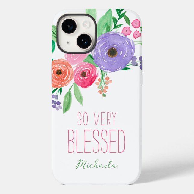 Spring Watercolor Floral Blessed Case-Mate iPhone Case (Back)