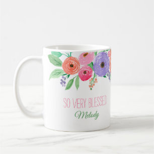 Spring Watercolor Floral Blessed Custom Coffee Mug