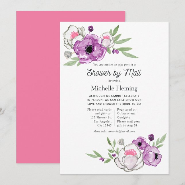 Spring Watercolor Floral Bridal Shower by Mail Invitation (Front/Back)