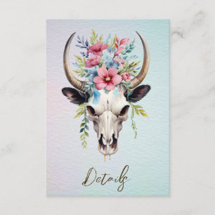 Spring Watercolor Floral Cow Skull Wedding QR code Enclosure Card