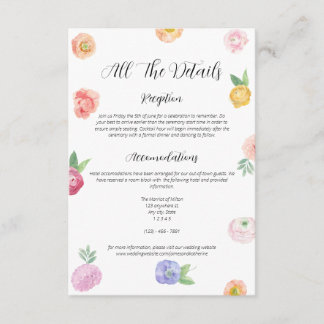 Spring Watercolor Floral Details Wedding Enclosure Card