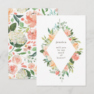Spring Watercolor Floral Diamond Maid of Honour Invitation