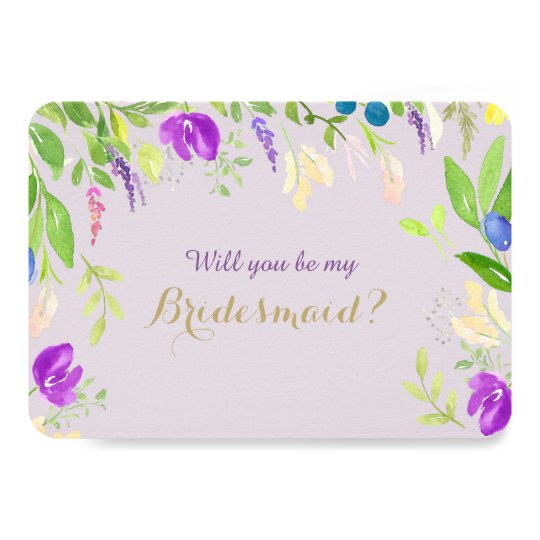 Spring Watercolor Floral Orchid Bridesmaid Card