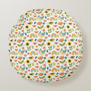 Spring watercolor floral Pattern Round Pillow
