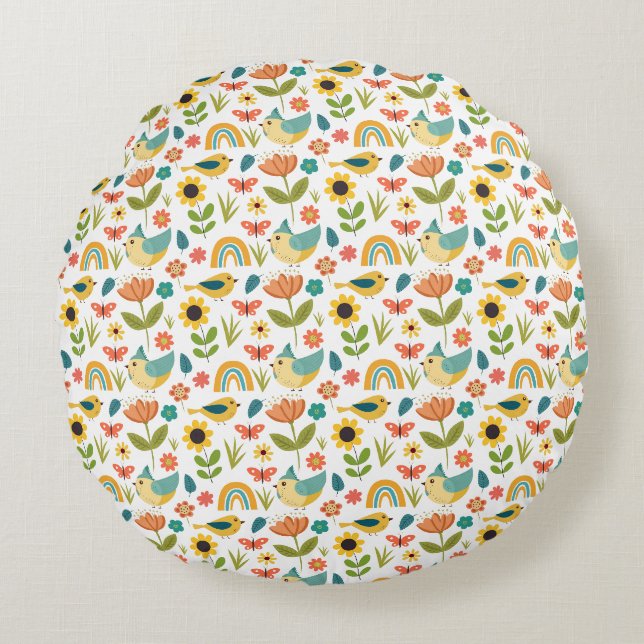 Spring watercolor floral Pattern  Round Pillow (Front)