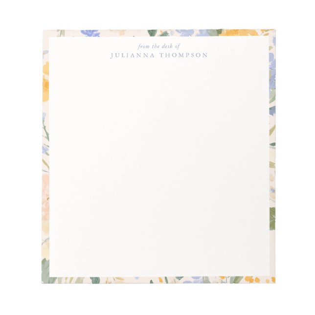 Spring Watercolor Floral Personalized Desk Name Notepad (Front)