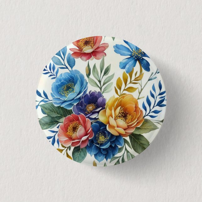 Spring Watercolor Floral Print 1 Inch Round Button (Front)