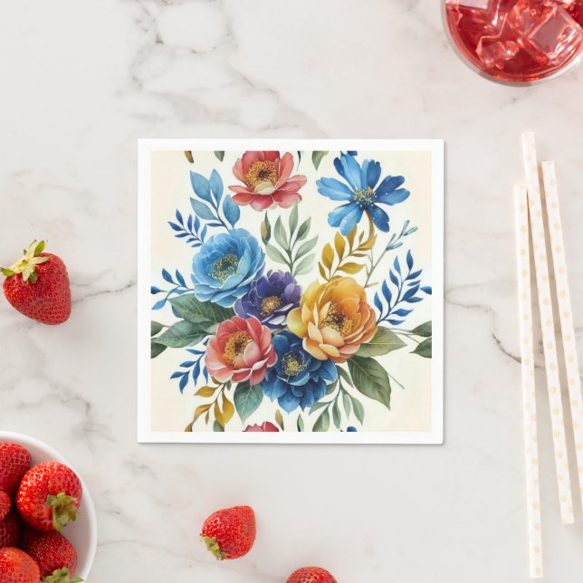 Spring Watercolor Floral Print Napkin (Insitu)