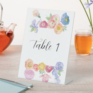 Spring Watercolor Floral Table Number Pedestal Sign