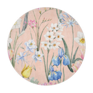 Spring watercolor florals, retro wallpaper. cutting board
