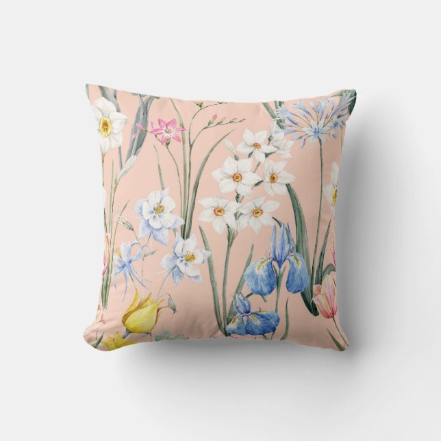 Spring watercolor florals, retro wallpaper. throw pillow (Front)