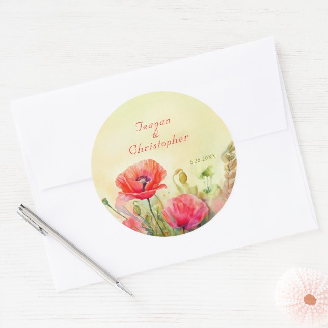 Spring Watercolor Flower Boho Wedding  Classic Round Sticker (Envelope)