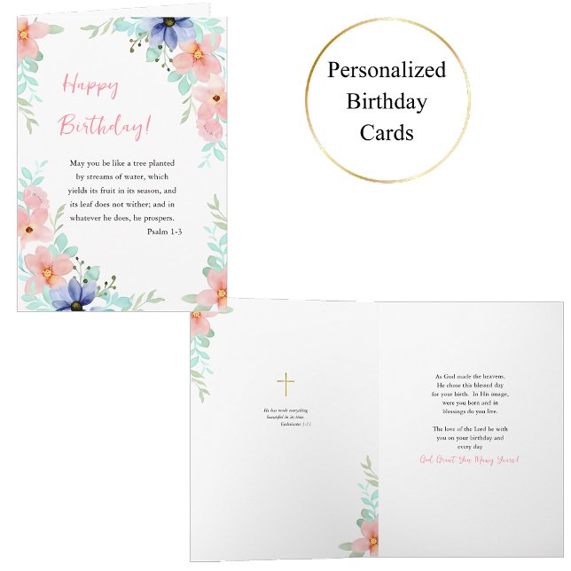 Spring Watercolor Flowers Bible Verse Birthday  Card (Creator Uploaded)
