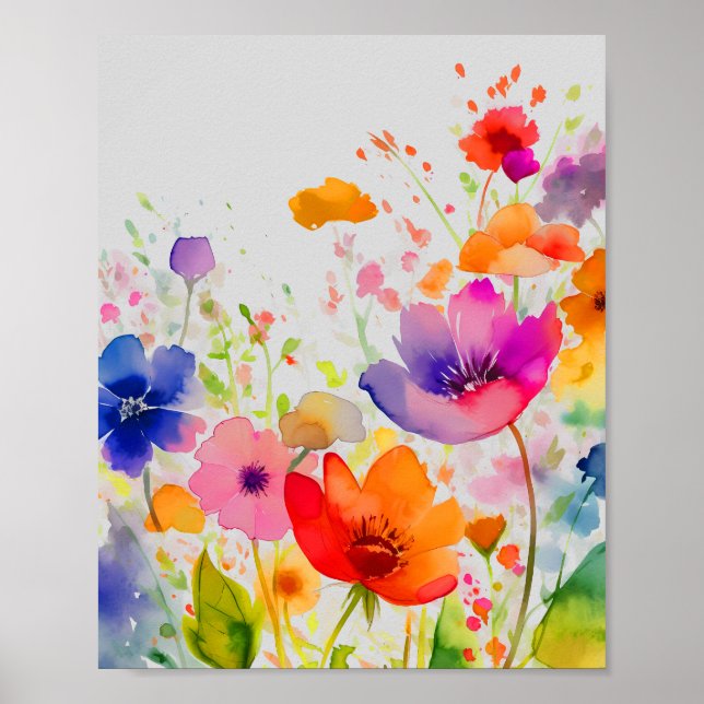 Spring Watercolor flowers, Nature Lover Poster (Front)