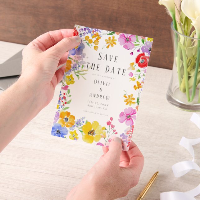 Spring Watercolor Flowers Wedding Save the Date Vellum Invitations (Handheld)