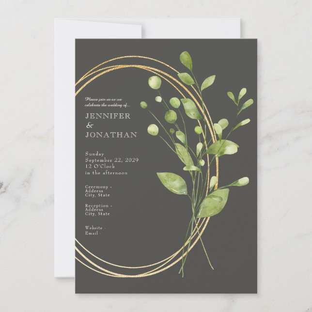 Spring Watercolor Green Leaves Wedding Invitation (Front)