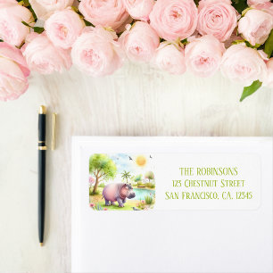 Spring Watercolor Hippopotamus Return Address