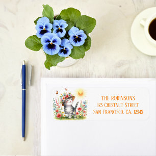 Spring Watercolor Kitten Return Address