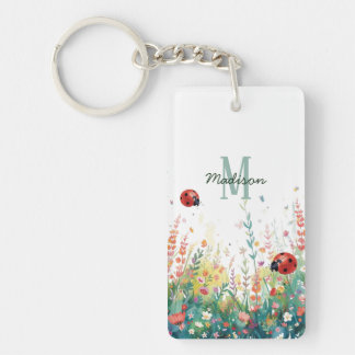 Spring Watercolor ladybug Floral Monogram Wildflow