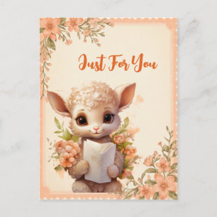Spring Watercolor Lamb holding a letter -  Postcard