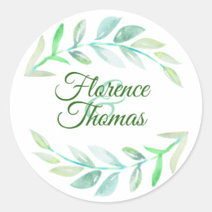 Spring Watercolor Laurels   Personalized Classic Round Sticker