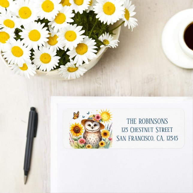 Spring Watercolor Owl Adresse de retour (Créateur téléchargé)