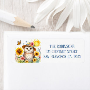 Spring Watercolor Owl Return Address