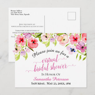 Spring Watercolor Pansies Virtual Bridal Shower Invitation Postcard
