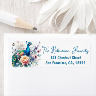 Spring Watercolor Peacock Return Address