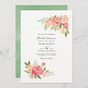 Spring Watercolor Peonies QR Code RSVP Wedding Invitation