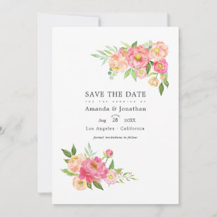 Spring Watercolor Peonies Wedding Photo Save The Date