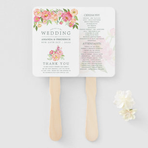 Spring Watercolor Peonies Wedding Program Hand Fan