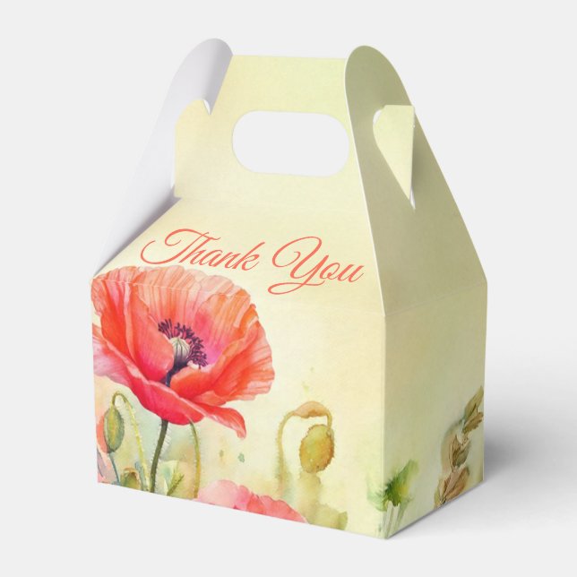 Spring Watercolor Poppies Floral  Favor Box (Front Side)