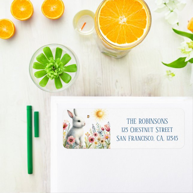 Spring Watercolor Rabbit Adresse de retour (Créateur téléchargé)