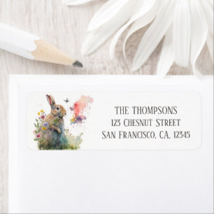Spring Watercolor Rabbit Flowers Adresse de retour