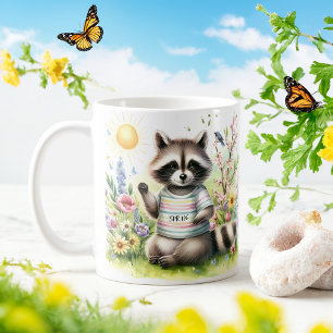 Spring Watercolor Raccoon - Customized Kid Mug