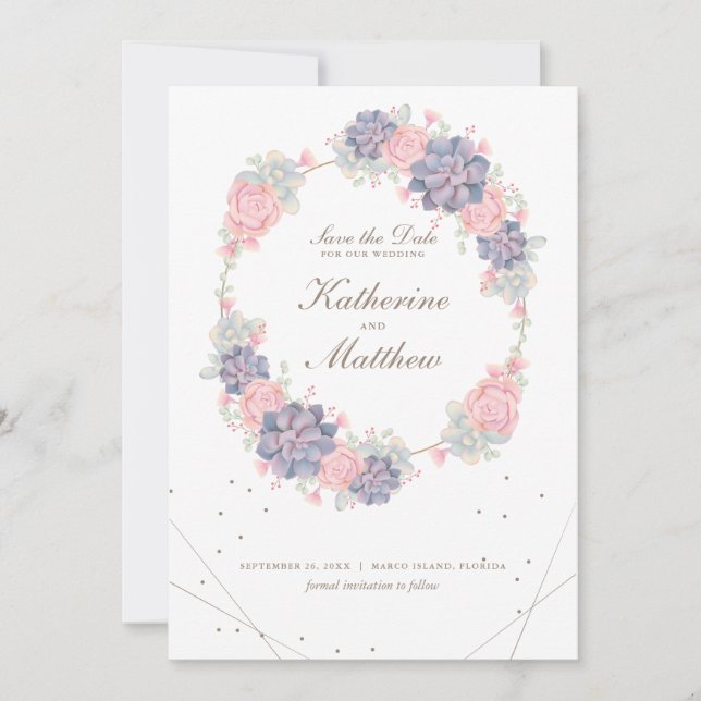 Spring Watercolor Succulents Wedding Save The Date (Front)