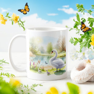 Spring Watercolor Swan Coffee Mug