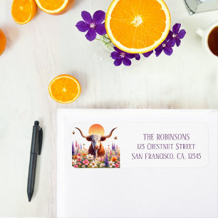 Spring Watercolor Texas Longhorn Adresse de retour