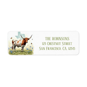 Spring Watercolor Texas Longhorn Return Address