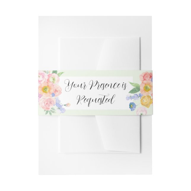 Spring Watercolor Wedding Invitation Invitation Belly Band (Front Example)