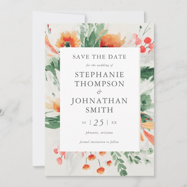 Spring Watercolor Wildflower Wedding Save the Date Invitation (Front)